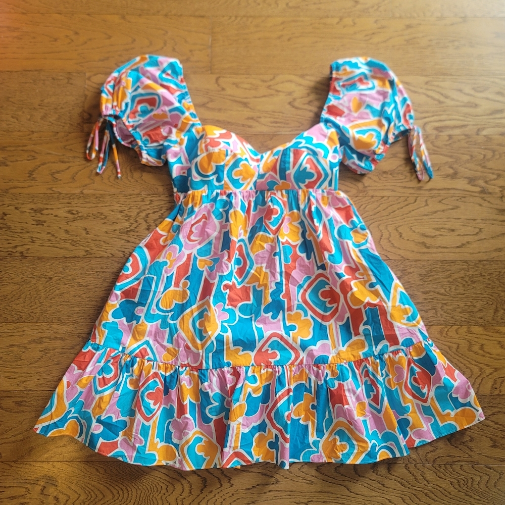 Amanda Uprichard Sicily Mini Dress Bright Colorful Orange Blue Size XS - Picture 9 of 12